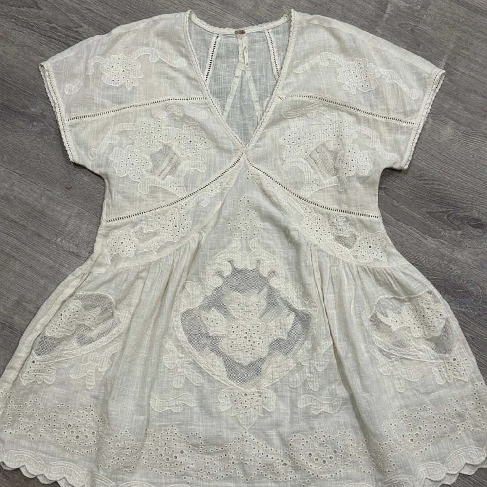 Free People Serenity V-Neck Eyelet Mini Dress - Picture 2 of 9